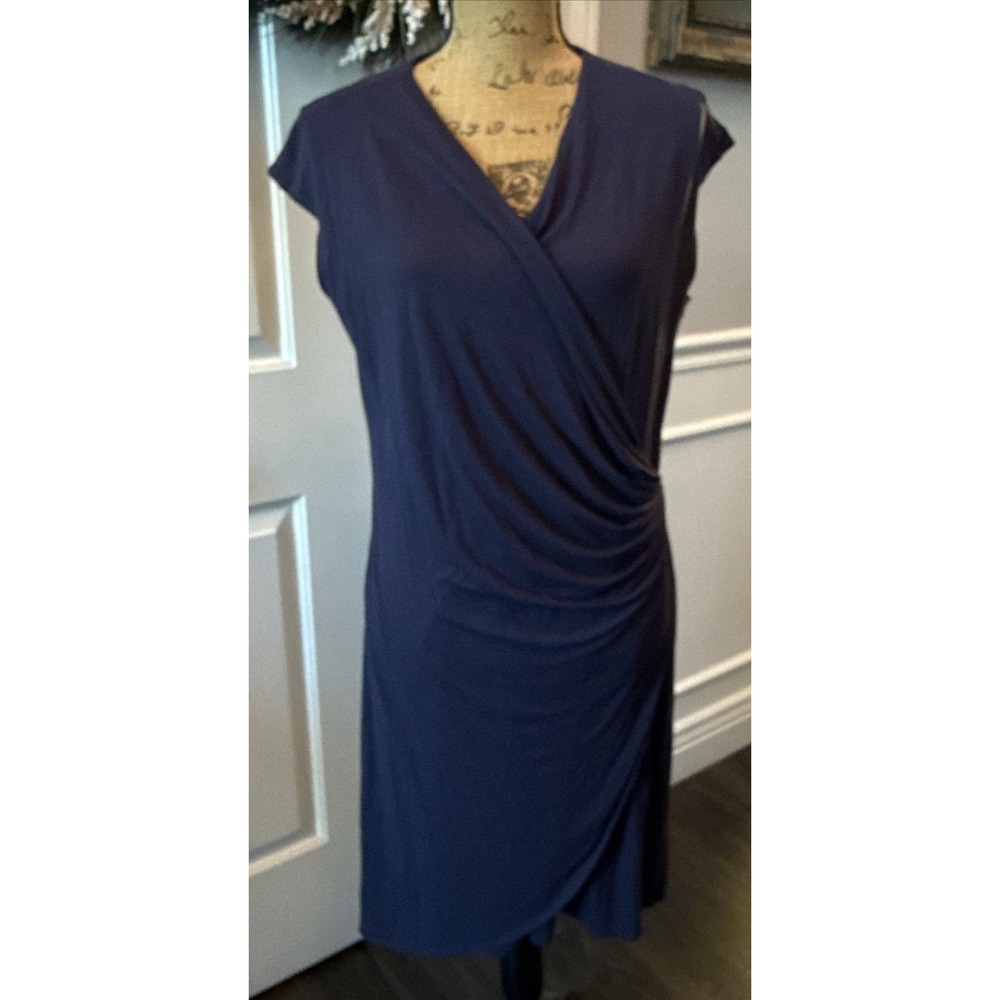 Tommy Bahama Tambour Side Gathered Blue Faux Wrap Dress Womens Size Large